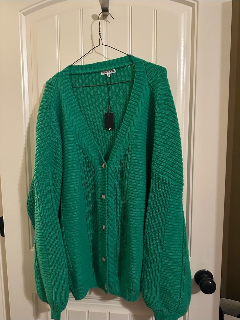 Green Chunky V-Neck Button Cardigan Sweater - Fashion Nova